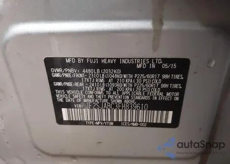 2015 Subaru Forester 2.5I из США, поврежденный, VIN JF2SJABC3FH839610